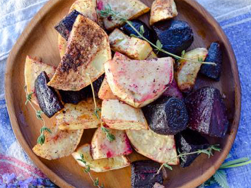 Purple Pirate Potatoes (Roasted Beets and Sweet Potatoes)